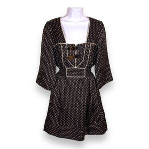 SIZE 6 LAUREN MOFFATT SILK DRESS LUXURY BLACK GOLD BEIGE ELASTIC WAIST EVENT